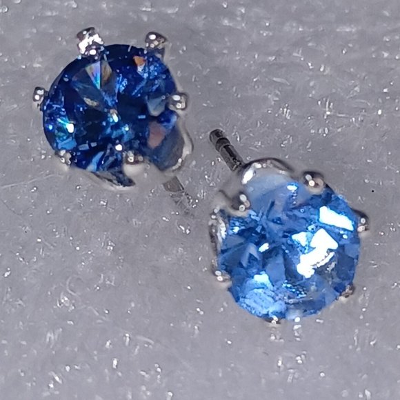 Swarovski Jewelry - SWAROVSKI ELEMENTS (Light Blue rn-sil 5mm) Stud Earrings In Black Velvet Pouch